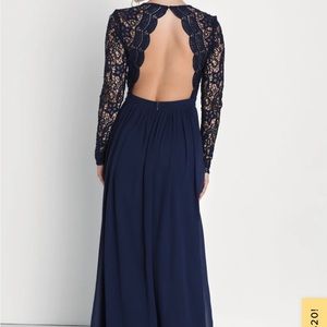 Lulu’s Awaken My Love Navy Blue Long Sleeve Lace Maxi Dress Size Large